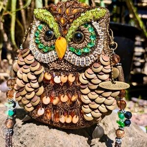 Mary Frances Mini Owl Bag Brown and Green